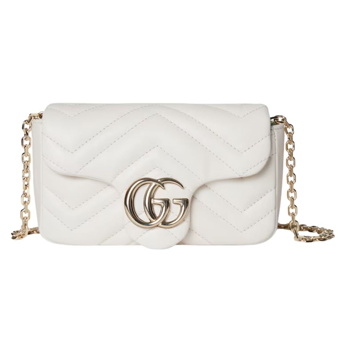 GUCCI GG MARMONT MATELASSÉ MINI LEATHER SHOULDER BAG WHITE
