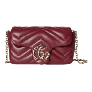 GUCCI GG MARMONT MATELASSÉ MINI LEATHER SHOULDER BAG ROSE ANCORA RED