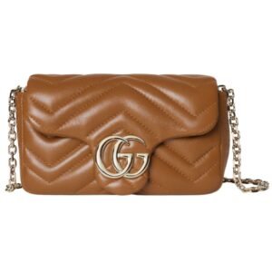 GUCCI GG MARMONT MATELASSÉ MINI LEATHER SHOULDER BAG BROWN