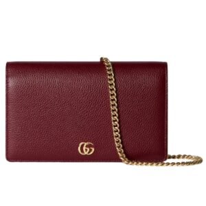 WOMEN GUCCI GG MARMONT LEATHER MINI CHAIN BAG ROSSO ANCORA RED