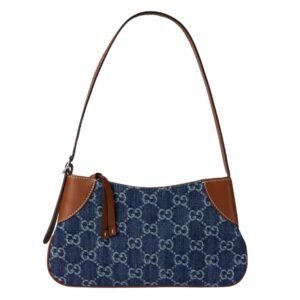 GUCCI GG EMBLEM SMALL SHOULDER BAG BLUE AND IVORY