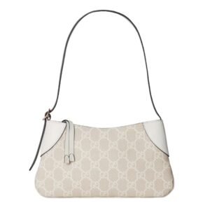 GUCCI GG EMBLEM SMALL SHOULDER BAG BEIGE AND WHITE