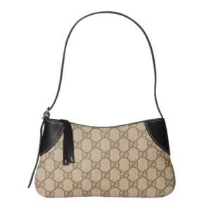 GUCCI GG EMBLEM SMALL SHOULDER BAG BEIGE AND DARK BROWN