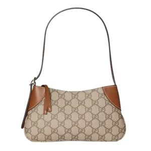 GUCCI GG EMBLEM SMALL SHOULDER BAG BEIGE AND BROWN