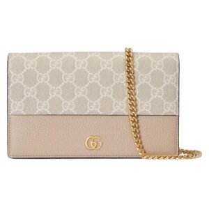 GUCCI GG MARMONT BI-COLOR WALLET ON CHAIN OATMEAL LEATHER