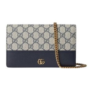 GUCCI GG MARMONT BI-COLOR WALLET ON CHAIN BEIGE AND BLUE