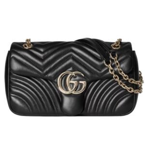 GUCCI GG MARMONT MEDIUM SHOULDER BAG BLACK LEATHER