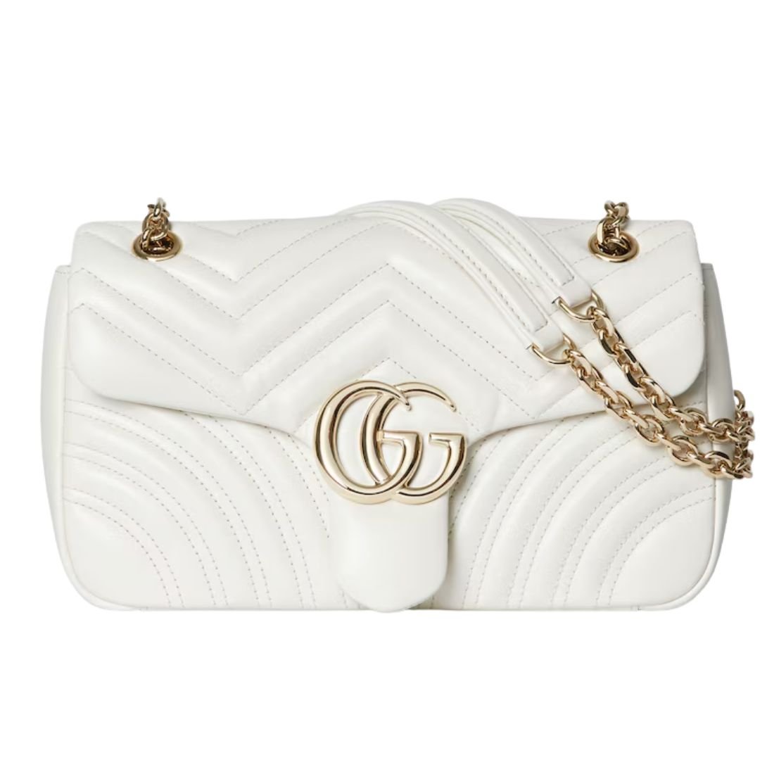 GUCCI GG MARMONT MEDIUM SHOULDER BAG WHITE LEATHER