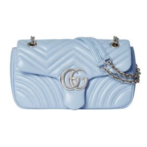 GUCCI GG MARMONT MEDIUM SHOULDER BAG LIGHT BLUE LEATHER