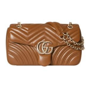 GUCCI GG MARMONT MEDIUM SHOULDER BAG BROWN LEATHER