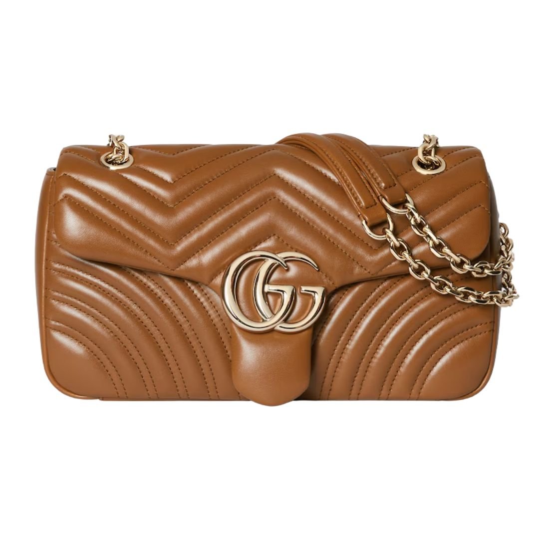 GUCCI GG MARMONT MEDIUM SHOULDER BAG BROWN LEATHER
