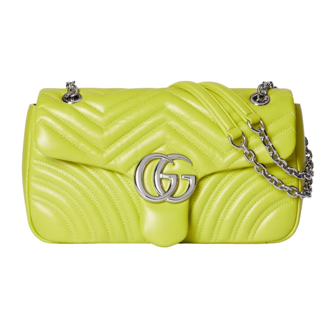 GUCCI GG MARMONT MEDIUM SHOULDER BAG BRIGHT GREEN LEATHER