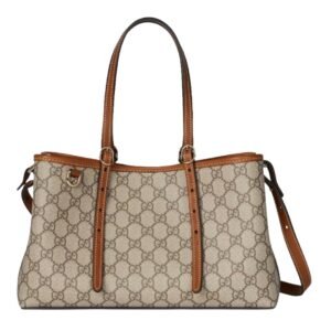 GUCCI GG EMBLEM MEDIUM TOTE BAG BEIGE AND DARK BROWN