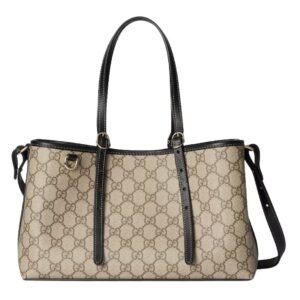 GUCCI GG EMBLEM MEDIUM TOTE BAG BEIGE AND DARK BROWN