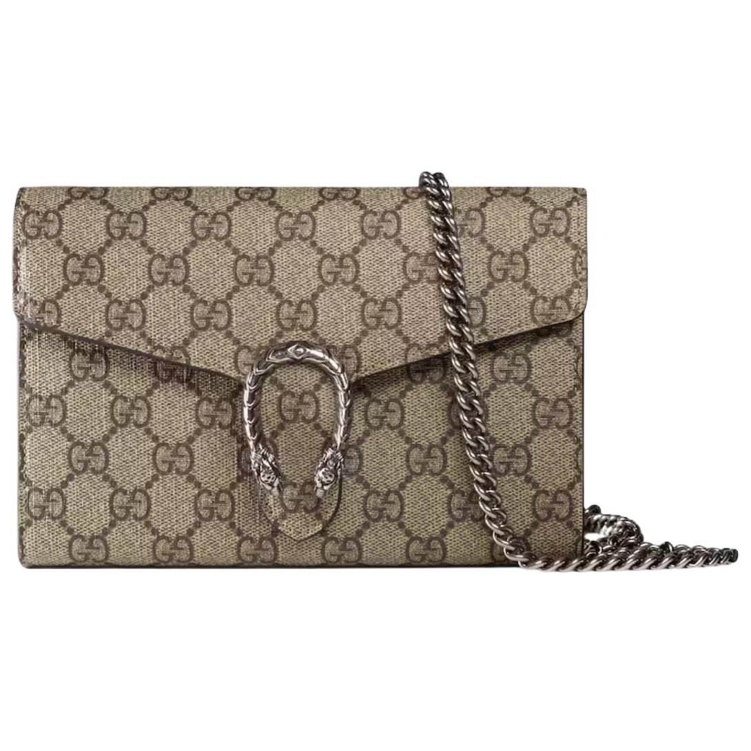 GUCCI DIONYSUS WALLET ON CHAIN WOMEN BEIGE AND EBONY