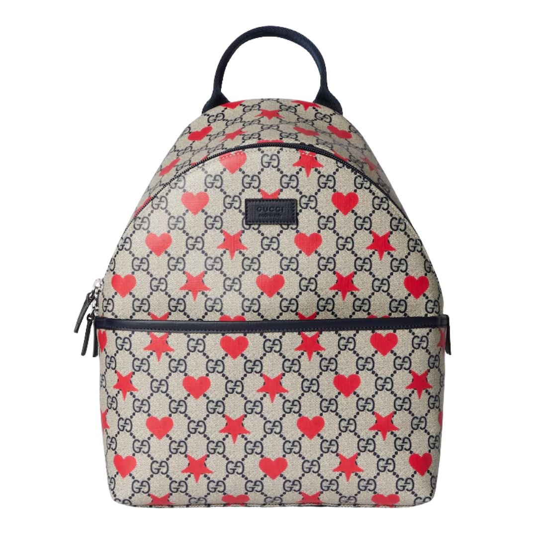 GUCCI KIDS GG SUPREME BAG BEIGE AND BLUE