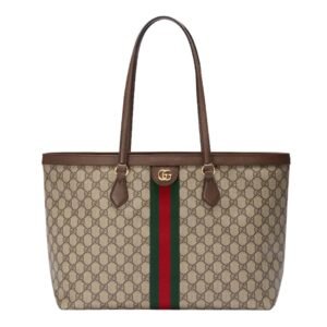 GUCCI OPHIDIA MEDIUM TOTE BAG BEIGE AND DARK BROWN
