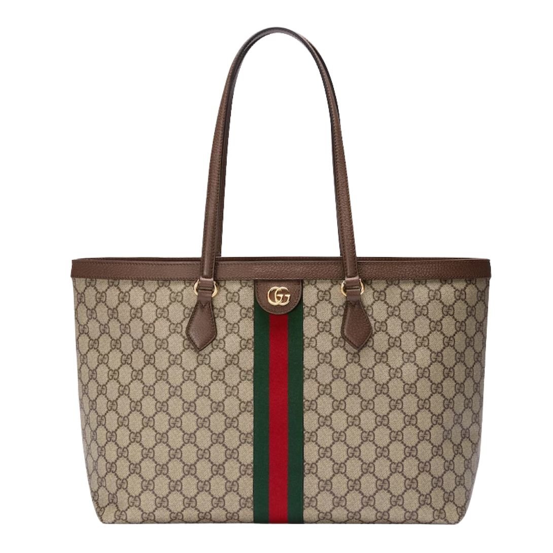 GUCCI OPHIDIA MEDIUM TOTE BAG BEIGE AND DARK BROWN