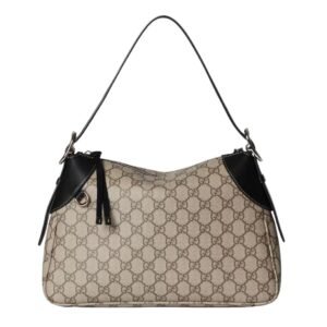 GUCCI GG EMBLEM MEDIUM SHOULDER BAG BEIGE AND DARK BROWN