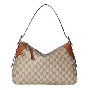 GUCCI GG EMBLEM MEDIUM SHOULDER BAG BEIGE AND DARK BROWN