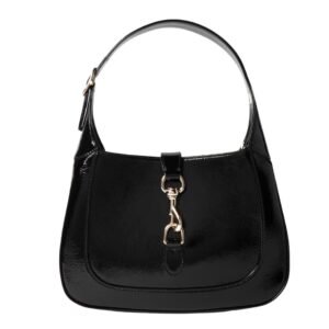 GUCCI JACKIE SMALL PATENT-LEATHER SHOULDER BAG BLACK
