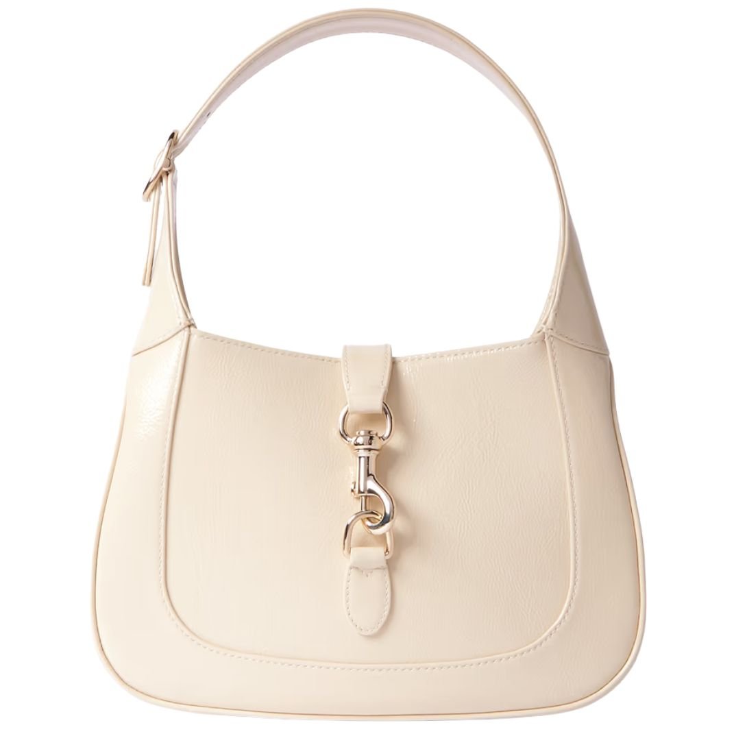 GUCCI JACKIE SMALL PATENT-LEATHER SHOULDER BAG IVORY