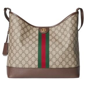 GUCCI OPHIDIA LARGE SHOULDER BAG BEIGE AND DARK BROWN