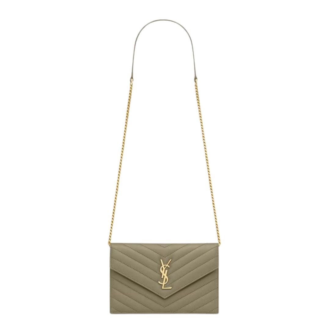 WOMEN SAINT LAURENT CASSANDRE ENVELOPE CHAIN WALLET STRONG MOSS