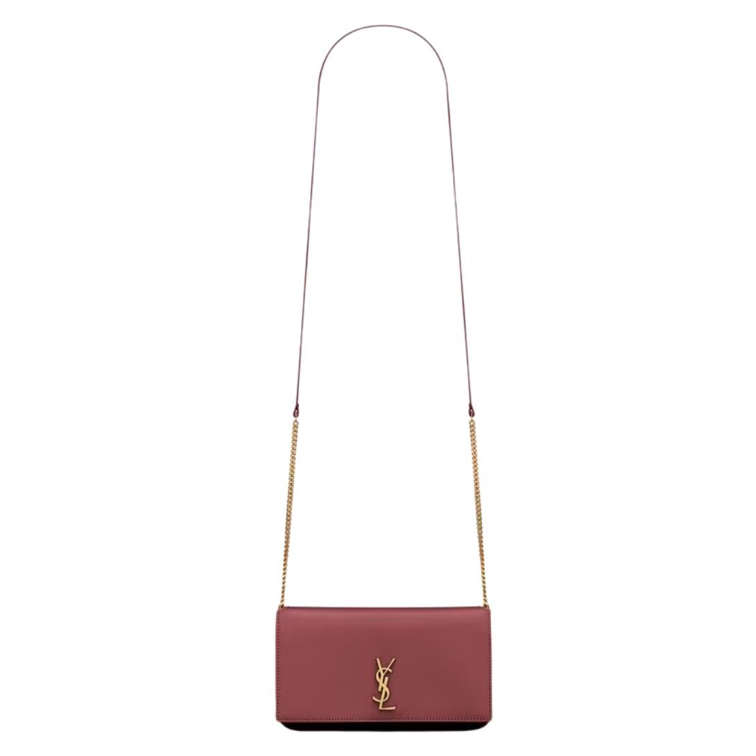 SAINT LAURENT WOMEN'S CASSANDRE PHONE HOLDER WITH STRAP ROUGE MERLOT