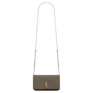 SAINT LAURENT WOMEN’S CASSANDRE PHONE HOLDER WITH STRAP LIGHT MUSK