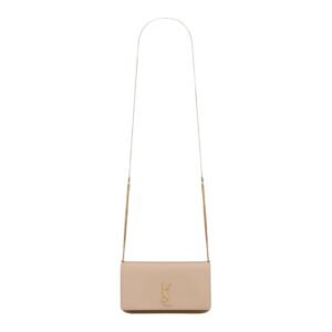 SAINT LAURENT WOMEN’S CASSANDRE PHONE HOLDER WITH STRAP DARK BEIGE