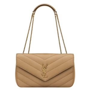 SAINT LAURENT WOMEN’S MEDIUM LOULOU LEATHER SHOULDER BAG IN NATURAL TAN