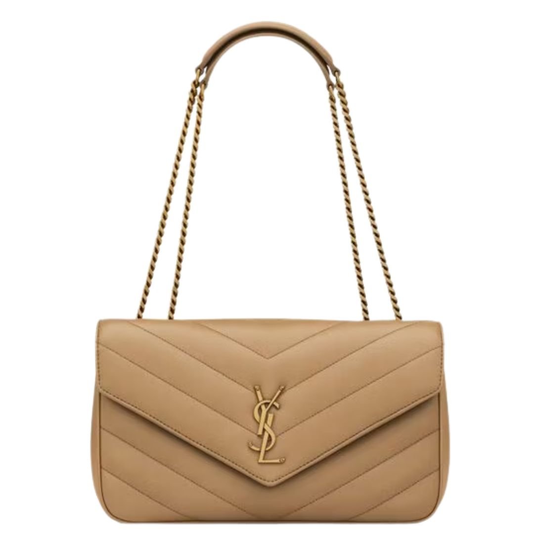 SAINT LAURENT WOMEN'S MEDIUM LOULOU LEATHER SHOULDER BAG IN NATURAL TAN