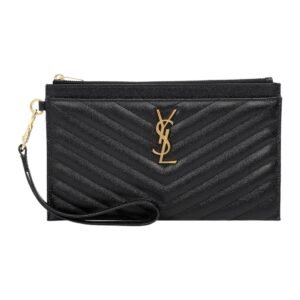 WOMEN SAINT LAURENT MONOGRAM QUILTED LEATHER WALLET CLUTCH