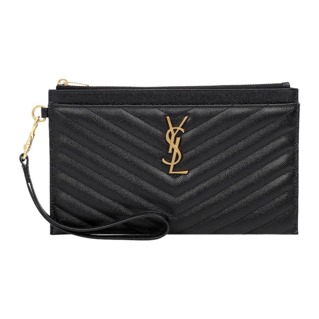 WOMEN SAINT LAURENT MONOGRAM QUILTED LEATHER WALLET CLUTCH