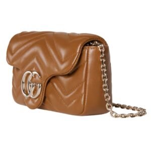 GUCCI GG MARMONT MATELASSÉ LEATHER SUPER MINI BAG BROWN