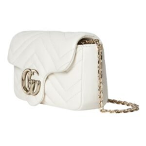 GUCCI GG MARMONT MATELASSÉ MINI LEATHER SHOULDER BAG WHITE