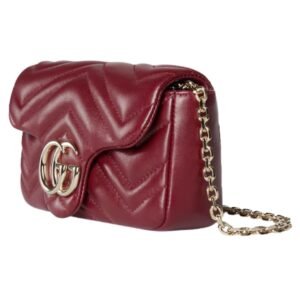 GUCCI GG MARMONT MATELASSÉ MINI LEATHER SHOULDER BAG ROSE ANCORA RED