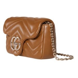 GUCCI GG MARMONT MATELASSÉ MINI LEATHER SHOULDER BAG BROWN