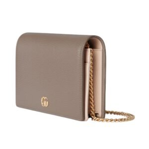 WOMEN GUCCI GG MARMONT LEATHER MINI CHAIN BAG TAUPE LEATHER