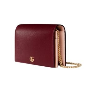 WOMEN GUCCI GG MARMONT LEATHER MINI CHAIN BAG ROSSO ANCORA RED