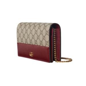 GUCCI GG MARMONT BI-COLOR WALLET ON CHAIN BEIGE AND ROSSO ANCORA RED