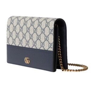GUCCI GG MARMONT BI-COLOR WALLET ON CHAIN BEIGE AND BLUE