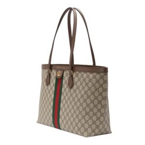 GUCCI OPHIDIA MEDIUM TOTE BAG BEIGE AND DARK BROWN