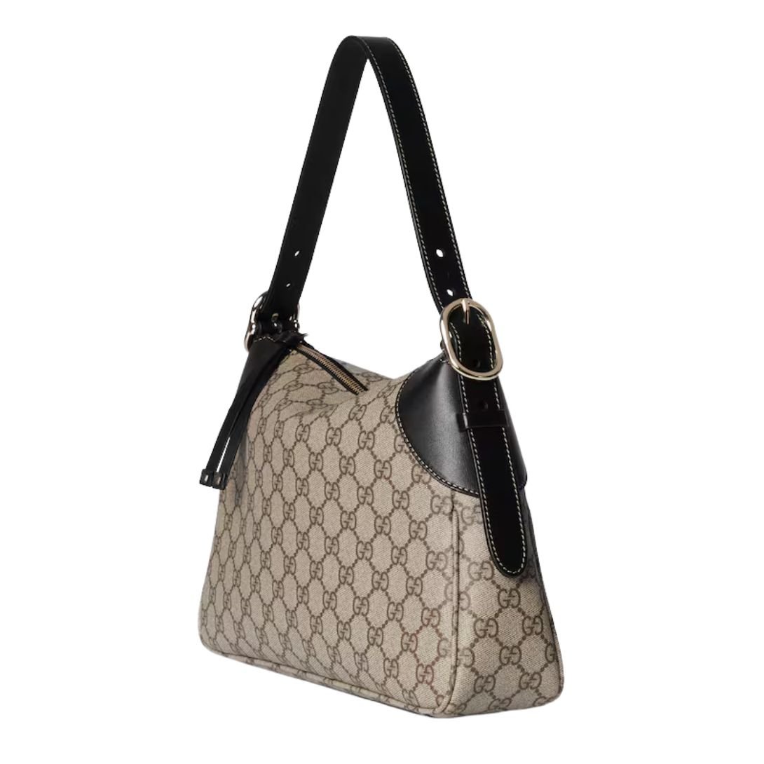 GUCCI GG EMBLEM MEDIUM SHOULDER BAG BEIGE AND DARK BROWN