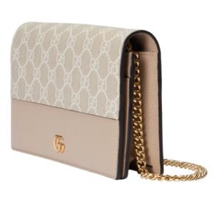 GUCCI GG MARMONT BI-COLOR WALLET ON CHAIN OATMEAL LEATHER