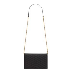 SAINT LAURENT CASSANDRE ENVELOPE CHAIN WALLET WOMEN IN GRAIN DE POUDRE LEATHER NOIR