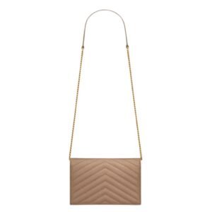 WOMEN SAINT LAURENT CASSANDRE ENVELOPE CHAIN WALLET DUSTY GREY