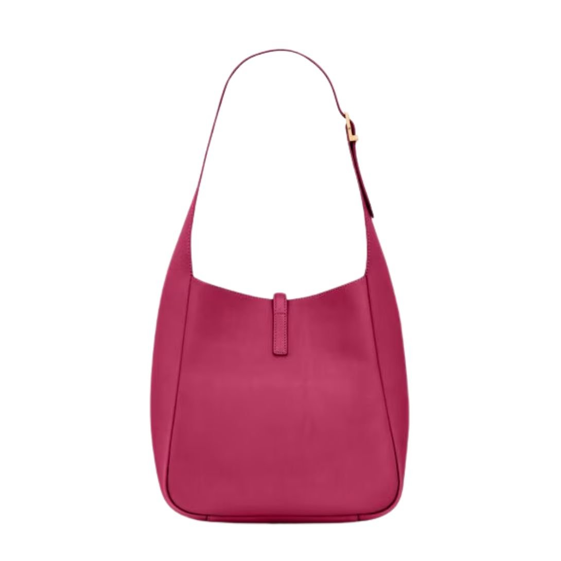 SAINT LAURENT WOMEN'S LE 5 À 7 SUPPLE BABY SHOULDER BAG IN GRAINED LEATHER RASPBERRY PINK