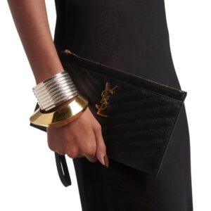 WOMEN SAINT LAURENT MONOGRAM QUILTED LEATHER WALLET CLUTCH